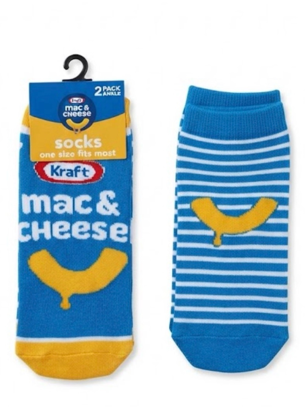 Kraft Mac Cheese Socks size OS Blue Crew Novelty 2 pair Gag Gifts White Elephant